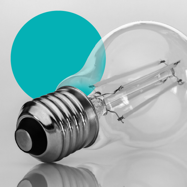 Black and white image of a lightbulb to represent NPD & Concept Development